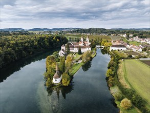 Aerial view of the former Benedictine abbey with the monastery church of St Mary and the pointed