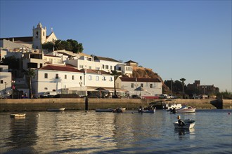 Ferragudo and Rio Arade Bay in the evening light, Algarve, Portugal, Europe