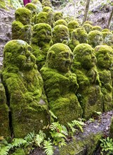 Moss-covered stone statues of rakans, the disciples of Buddha, Otagi Nenbutsu-ji temple, Kyoto,