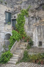 Paths and stairs in the cave town of Matera. The cave settlements, Sassi, are a UNESCO World