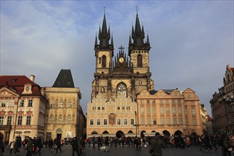 The Teyn Church, a Roman Catholic church in Prague's Old Town on the Old Town Square, on the left