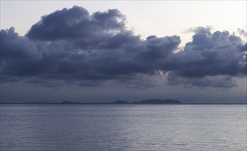 Sky with storm clouds over the sea in the marine reserve. Malaysia