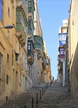 Steep historic street in city centre of Valletta, Malta, Europe