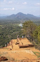 View from the Lion Rock to the Sigiriya Wewa or reservoir and the jungle landscape, ruined city of