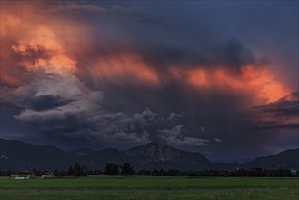 Thunderclouds in the evening light, Loisach-Lake Kochel moor, view of Kochler mountains, Alpine