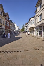 Pedestrian zone Lange Straße with retail shops in the city centre of Bad Salzuflen, Lippe district,