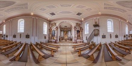 360 degree panorama of the interior of St Barbara's Church in Stuttgart Hofen