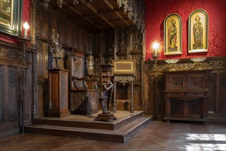 Neo-Gothic Lit de Justice in the Gallery in the Kasteel van Gaasbeek, medieval castle renovated in