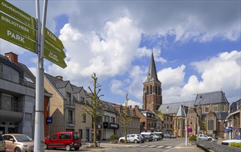 Shops along the town square and Sint-Michielskerk, Saint Michael's Church in the municipality