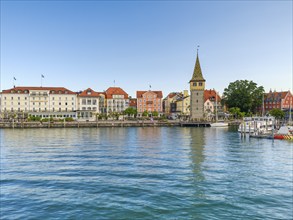 View of the old town centre of the island of Lindau, Mang Tower, Lake Constance, Bavaria, Germany,