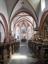 Nave of St Michael's Church with the cross vault in the interior, Bernkastel, Moselle,