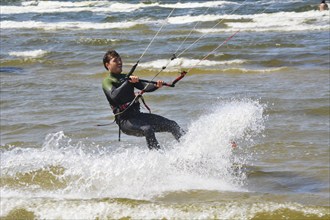 Kitesurfer on Baltic Sea at Swinoujscie, Western Pomerania, Poland, Europe