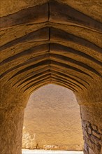 Vaulted ceiling with wooden substructure in the largest preserved mud town in Oman, Al Bilaad, Al