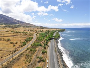 Aerial view Maui Island Beach, Hawaii. Launiupoko State Beach during hot summer