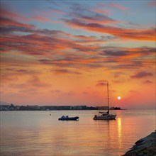 Denia beach sunset dusk in Mediterranean at Alicante Spain