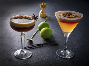 Coffee and Mango cocktails with passion fruit maracuya