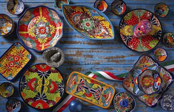 Mexican pottery Talavera style of Puebla in Mexico