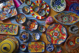 Mexican pottery Talavera style of Puebla in Mexico