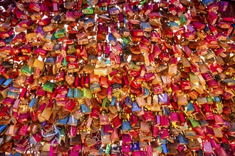 Love locks, extensive, large quantity, North Sea beach, St. Peter Ording, Schleswig-Holstein,