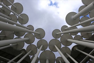 View upwards at the Sächsische Aufbaubank. Leipzig, Saxony, Germany, Europe