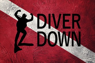 Diver Down Flag, Diver Silhouette, Vintage Style Scuba flag