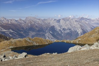 Lac des Vaux, mountain lake below Les Attelas, La Tzoumaz, Riddes, Valais, Switzerland, Europe