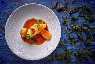 Monkfish rape recipe with codium seaweed potato and turnip from Mediterranean