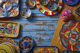 Mexican pottery Talavera style of Puebla in Mexico