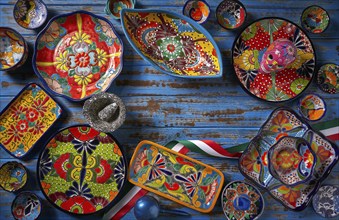 Mexican pottery Talavera style of Puebla in Mexico