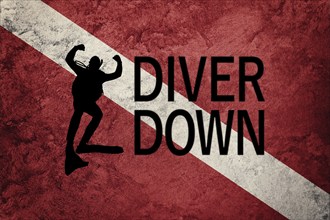 Diver Down Flag, Diver Silhouette, Vintage Style Scuba flag