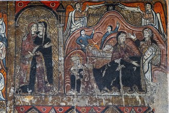 Visitation and birth of Jesus, altar frontal of Santa Maria de Iguacel, XIII century, tempera