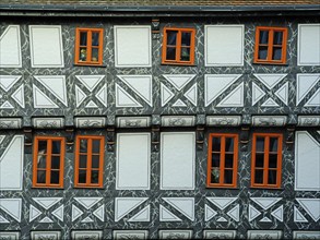 Half-timbered house in the old town centre of Bad Langensalza. Thuringia, Germany, Europe