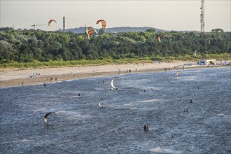 Kitesurfer on Baltic Sea at Swinoujscie, Western Pomerania, Baltic Sea, Poland, Europe