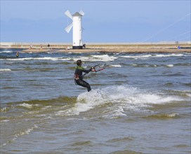 Kitesurfer on Baltic Sea at Swinoujscie, Western Pomerania, Poland, Europe