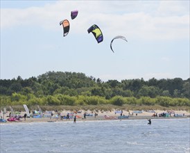 Kitesurfer on Baltic Sea at Swinoujscie, Western Pomerania, Poland, Europe