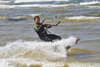 Kitesurfer on Baltic Sea at Swinoujscie, Western Pomerania, Poland, Europe