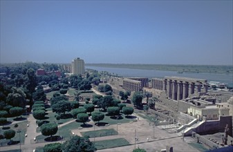 Temple complex, Nile, Luxor, Nile Valley, Egypt, September 1989, vintage, retro, old, historical,