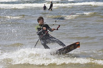 Kitesurfer on Baltic Sea at Swinoujscie, Western Pomerania, Poland, Europe