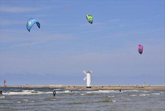 Kitesurfer on Baltic Sea at Swinoujscie, Western Pomerania, Poland, Europe