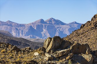 Boulders at dawn, behind the highest mountain in Oman, Jebel Shams, Arabian Peninsula, Sultanate of