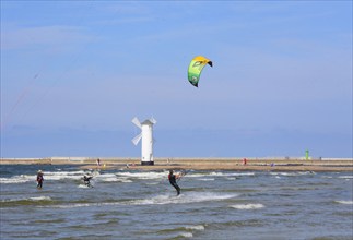 Kitesurfer on Baltic Sea at Swinoujscie, Western Pomerania, Poland, Europe