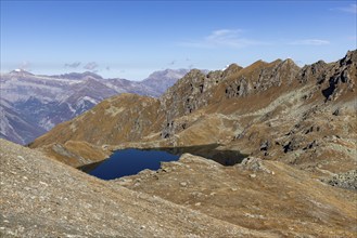 Lac des Vaux, mountain lake below Les Attelas, La Tzoumaz, Riddes, Valais, Switzerland, Europe