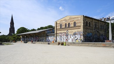 Berlin, Germany, June 3, 2021, old building of a freight station in Görlitzer Park, Europe