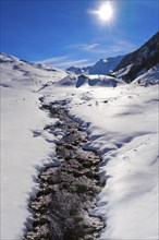 Cerler snow stream in Pyrenees of Huesca in Spain