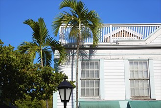 Key west downtown street houses facades in Florida USA