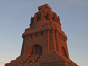 In the evening sun: view of the Völkerschlachtdenkmal in Leipzig. Saxony, Germany, Europe