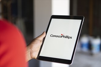 Dhaka, Bangladesh 04 Sep 2024:ConocoPhillips logo on phone screen stock image.