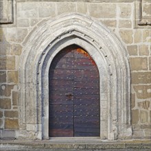 Small portal at the parish church of St Barbara and St Katharina. Halberstadt, Saxony-Anhalt,