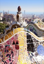 Barcelona Park Guell of Gaudi tiles mosaic serpentine bench modernism