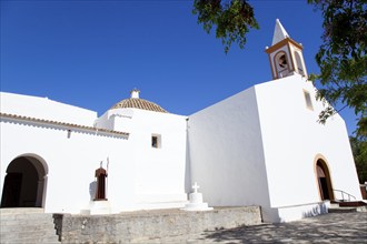 Ibiza white church in sant Joan de Labritja at Balearic islands